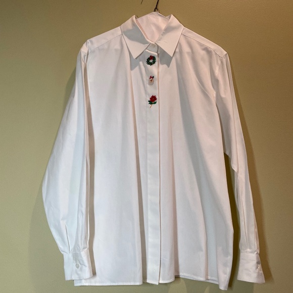 Vtg Foxcroft White Long Sleeve Christmas Embroidered White Button Up Shirt sz 10 - Picture 1 of 14
